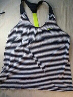 Nike Dri-FIT Top Black And White Stripe Neon Green Strap Size S